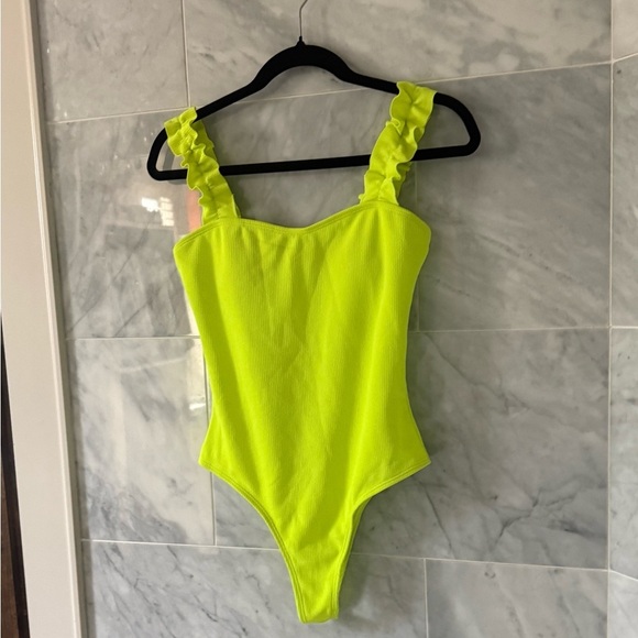 Lime Green Ruffled One Piece swimsuit size M - Picture 4 of 7